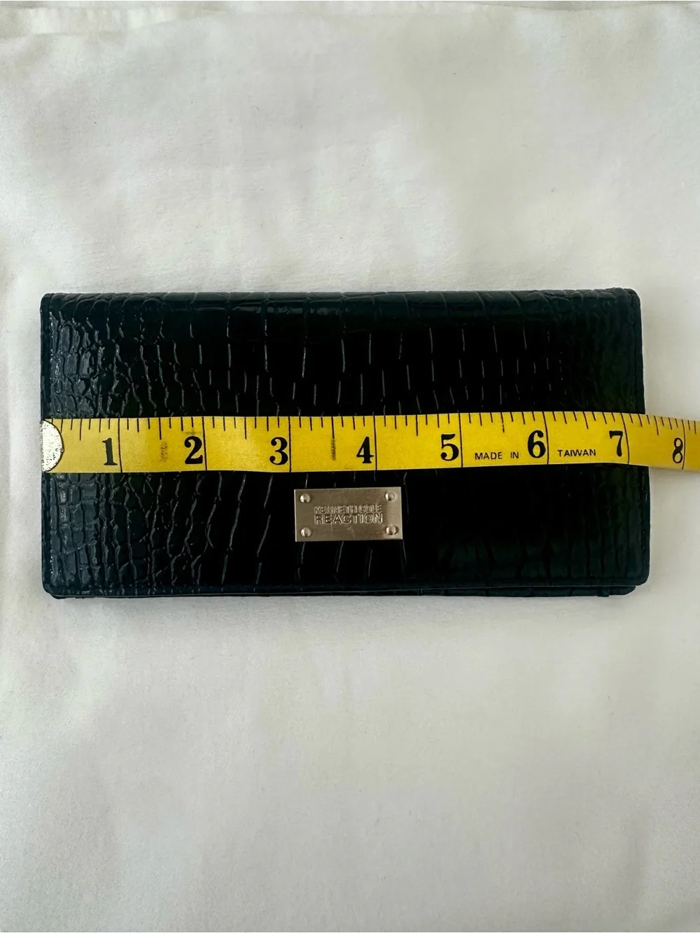 KENNETH COLE REACTION Black Croc Embossed Patent Snap Wallet Checkbook Clutch